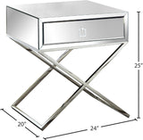 Lynn Glass / Stainless Steel / Engineered Wood Contemporary  Side Table - 24" W x 20" D x 25" H