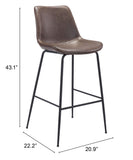 Zuo Modern Byron 100% Polyurethane, Plywood, Steel Modern Commercial Grade Barstool Brown, Black 100% Polyurethane, Plywood, Steel