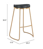 Zuo Modern Bree 100% Polyurethane, Plywood, Stainless Steel Modern Commercial Grade Barstool Set - Set of 2 Black, Gold 100% Polyurethane, Plywood, Stainless Steel