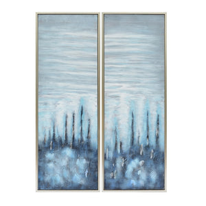 Sagebrook Home Contemporary 62x22, Set of 2 - , Abstract Oil Painting, Blue 70068 Blue Wood