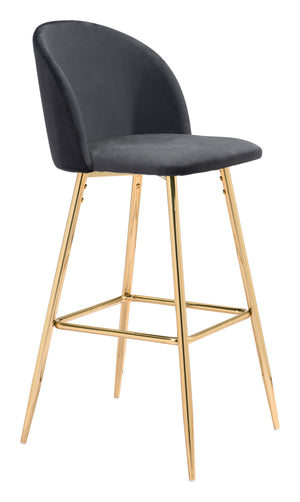 Zuo Modern Cozy 100% Polyester, Plywood, Steel Modern Commercial Grade Barstool Black, Gold 100% Polyester, Plywood, Steel