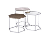Simno Contemporary Nesting Tables Clear Glass, Taupe, Gray Washed & Chrome Finish 82105-ACME