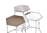 Simno Contemporary Nesting Tables Clear Glass, Taupe, Gray Washed & Chrome Finish 82105-ACME