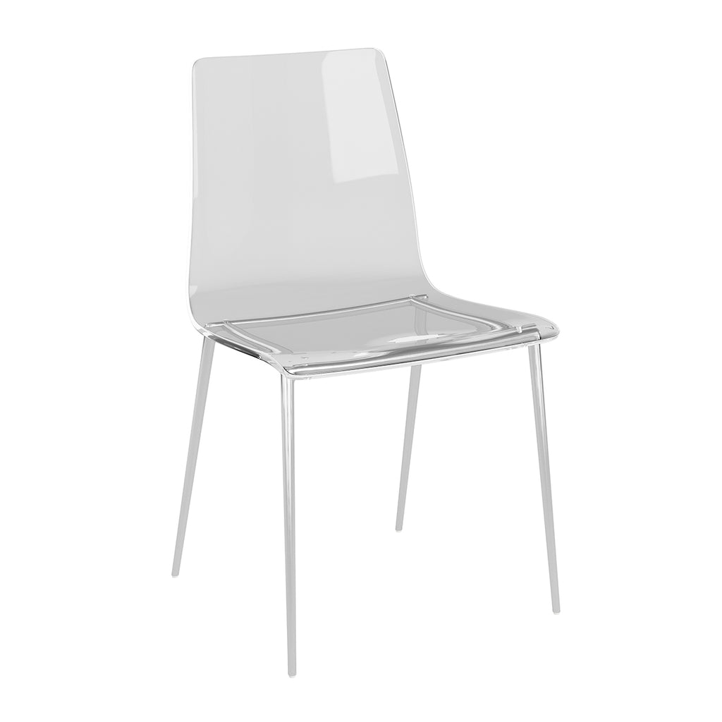 Cilla Side Chair in Clear with Brushed Nickel Legs - Set of 2