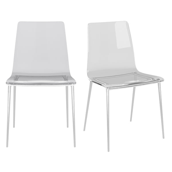 Cilla Side Chair in Clear with Brushed Nickel Legs - Set of 2