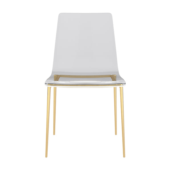Cilla Side Chair in Clear with Matte Brushed Gold Legs - Set of 2