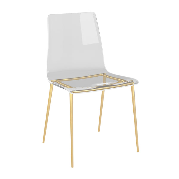 Cilla Side Chair in Clear with Matte Brushed Gold Legs - Set of 2