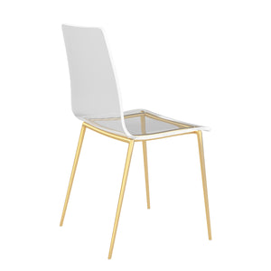 Cilla Side Chair in Clear with Matte Brushed Gold Legs - Set of 2