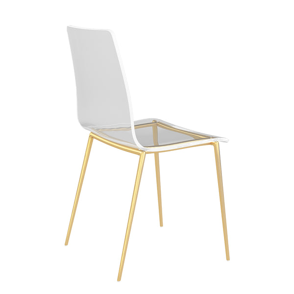 Cilla Side Chair in Clear with Matte Brushed Gold Legs - Set of 2