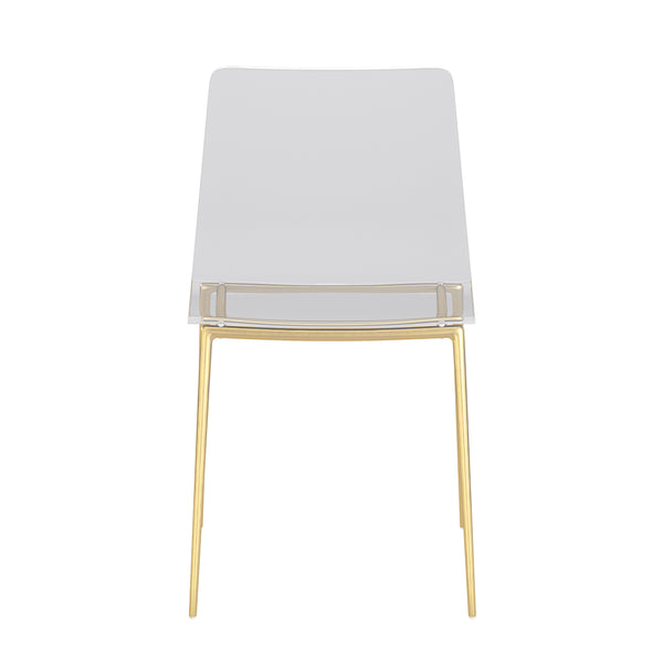 Cilla Side Chair in Clear with Matte Brushed Gold Legs - Set of 2