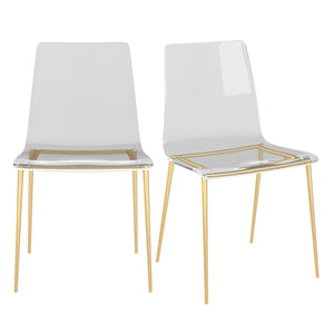 Cilla Side Chair in Clear with Matte Brushed Gold Legs - Set of 2