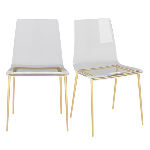 Cilla Side Chair in Clear with Matte Brushed Gold Legs - Set of 2
