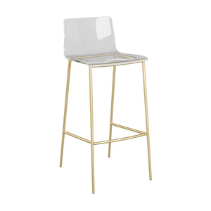 Cilla Bar Stool in Clear with Matte Brushed Gold Legs - Set of 2