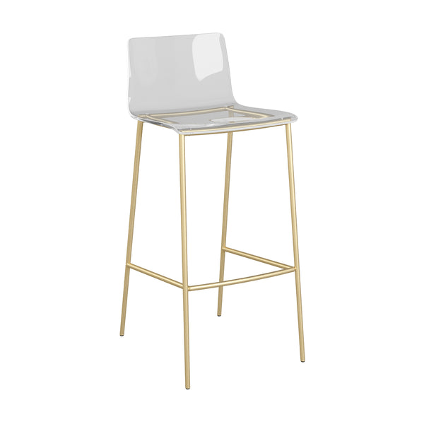 Cilla Bar Stool in Clear with Matte Brushed Gold Legs - Set of 2