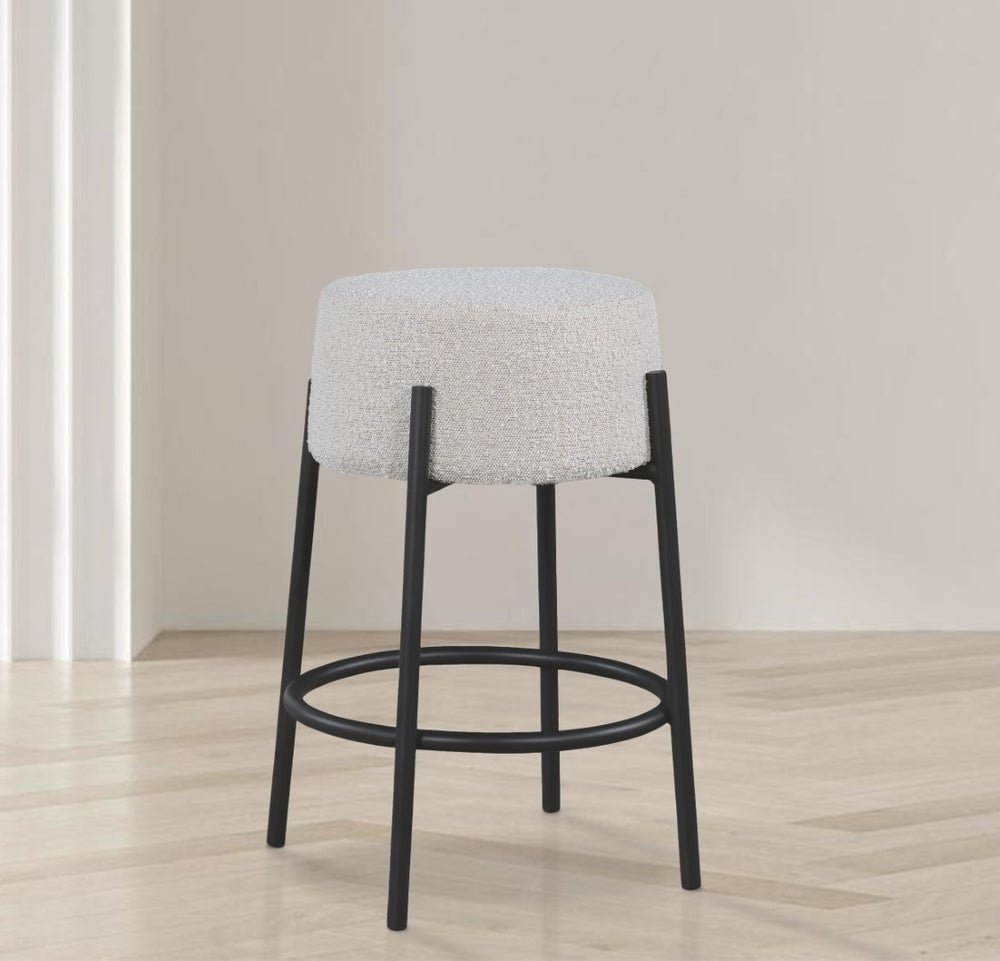Avalon Boucle Fabric / Iron / Foam Contemporary Cream Boucle Fabric Counter Stool - 18" W x 18" D x 26.5" H