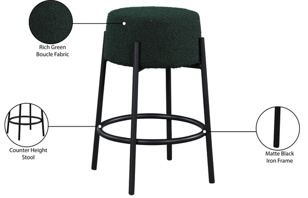 Avalon Boucle Fabric / Iron / Foam Contemporary Green Boucle Fabric Counter Stool - 18" W x 18" D x 26.5" H