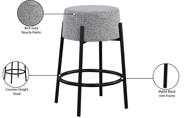 Avalon Boucle Fabric / Iron / Foam Contemporary Grey Boucle Fabric Counter Stool - 18" W x 18" D x 26.5" H
