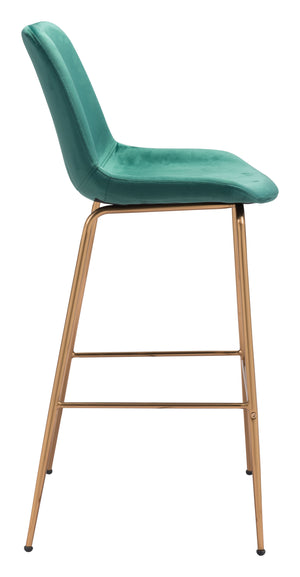 Zuo Modern Tony 100% Polyester, Plywood, Steel Modern Commercial Grade Barstool Green, Gold 100% Polyester, Plywood, Steel