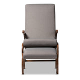 Baxton Studio Kaira Modern and Contemporary 2-Piece Gray Fabric Upholstered and Walnut-Finished Wood Rocking Chair and Ottoman Set