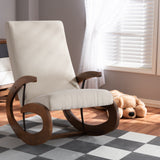Baxton Studio Kaira Modern and Contemporary Light Beige Fabric Upholstered and Walnut-Finished Wood Rocking Chair