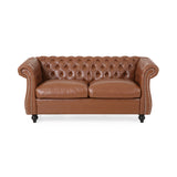 Silverdale Traditional Chesterfield Loveseat, Cognac Brown and Dark Brown