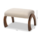 Baxton Studio Sandrine Modern and Contemporary Light Beige Fabric Upholstered Walnut Brown Finished Wood Ottoman