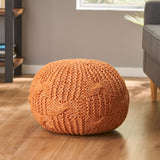 Deon Handcrafted Modern Fabric Weave Pouf, Orange Noble House