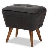 Petronelle Mid-Century Modern Fabric Upholstered Walnut Brown Finished Wood Ottoman