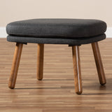 Baxton Studio Lovise Mid-Century Modern Dark Grey Fabric Upholstered Walnut Brown Finished Wood Ottoman
