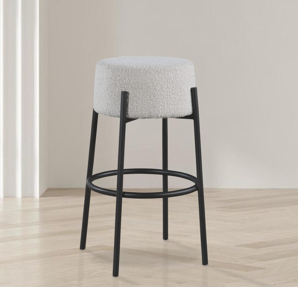 Avalon Boucle Fabric / Iron / Foam Contemporary Cream Boucle Fabric Bar Stool - 18" W x 18" D x 30.5" H