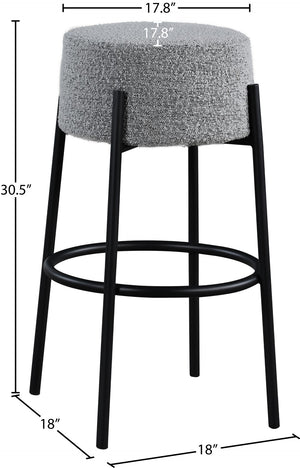 Avalon Boucle Fabric / Iron / Foam Contemporary Grey Boucle Fabric Bar Stool - 18" W x 18" D x 30.5" H