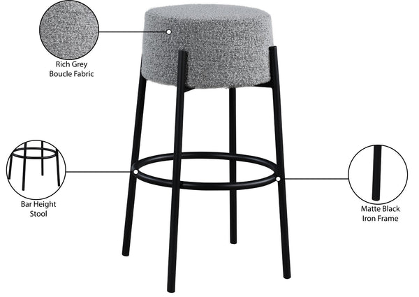 Avalon Boucle Fabric / Iron / Foam Contemporary Grey Boucle Fabric Bar Stool - 18" W x 18" D x 30.5" H