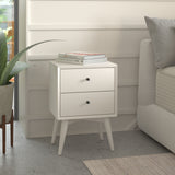 Alpine Furniture Flynn Mid Century Modern 2 Drawer Nightstand, White 966-W-02 White Mahogany Solids & Okoume Veneer 18 x 15 x 26