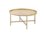 Mithea Contemporary Coffee Table Oak Table Top & Gold Finish 82335-ACME