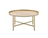 Mithea Contemporary Coffee Table Oak Table Top & Gold Finish 82335-ACME