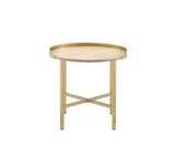 Mithea Contemporary End Table Oak Table Top & Gold Finish 82337-ACME