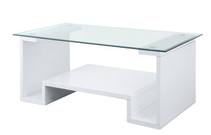 Nevaeh Contemporary Coffee Table Clear Glass & White High Gloss Finish 82360-ACME