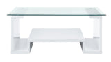 Nevaeh Contemporary Coffee Table Clear Glass & White High Gloss Finish 82360-ACME