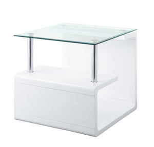 Nevaeh Contemporary End Table Clear Glass & White High Gloss Finish 82362-ACME