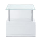 Nevaeh Contemporary End Table Clear Glass & White High Gloss Finish 82362-ACME