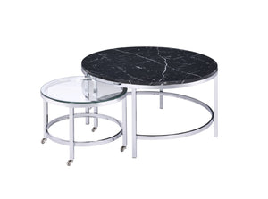 Virlana Contemporary Nesting Cocktail Table Clear Glass, Faux Black Marble & Chrome Finish 82475-ACME