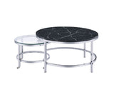 Virlana Contemporary Nesting Cocktail Table Clear Glass, Faux Black Marble & Chrome Finish 82475-ACME