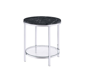 Virlana Contemporary End Table Faux Black Marble & Chrome Finish 82477-ACME