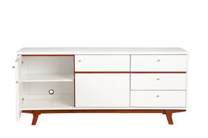 Alpine Furniture Dakota TV Console 1974-10 White with Acorn Accents Mahogany Solids & Veneer 64.5 x 18 x 28.5