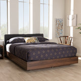 Baxton Studio Iselin Mid-Century Modern Brown Finished Dark Grey Fabric Upholstered Queen Sized Storage Platform Bed