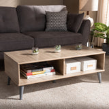 Baxton Studio Pierre Mid-Century Modern Oak and Light Grey Finished Wood Coffee Table