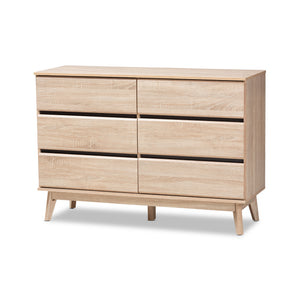 Baxton Studio Miren Mid-Century Modern Light Oak and Dark Grey 6-Drawer Dresser