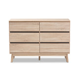 Baxton Studio Miren Mid-Century Modern Light Oak and Dark Grey 6-Drawer Dresser