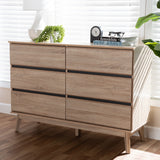 Baxton Studio Miren Mid-Century Modern Light Oak and Dark Grey 6-Drawer Dresser