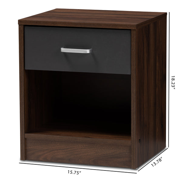 Baxton Studio Hansel Modern and Contemporary 1-Drawer Dark Brown and Dark Grey Finished Nightstand